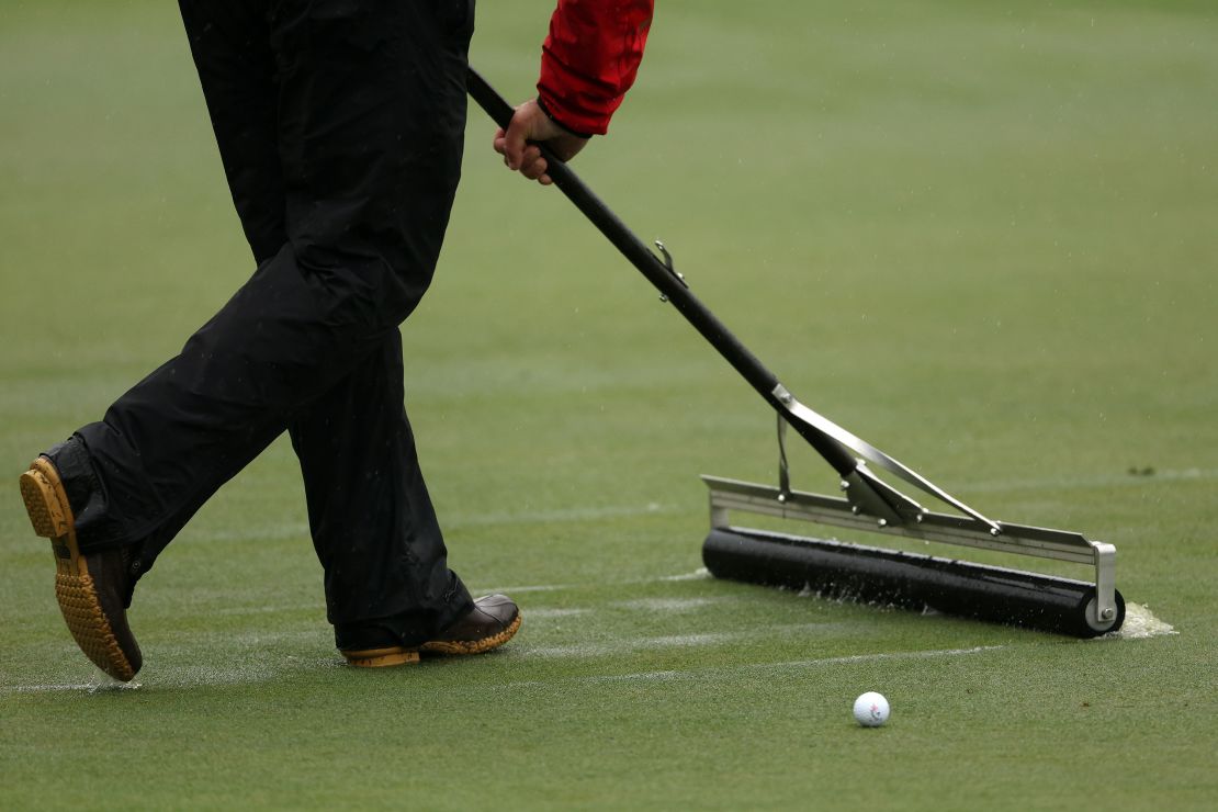 Water-soaked greens made life difficult for players.