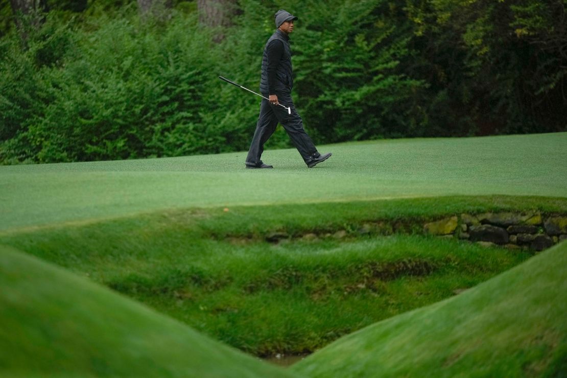 Tiger Woods walks to the green on the 13th hole during the third round of the Masters. 