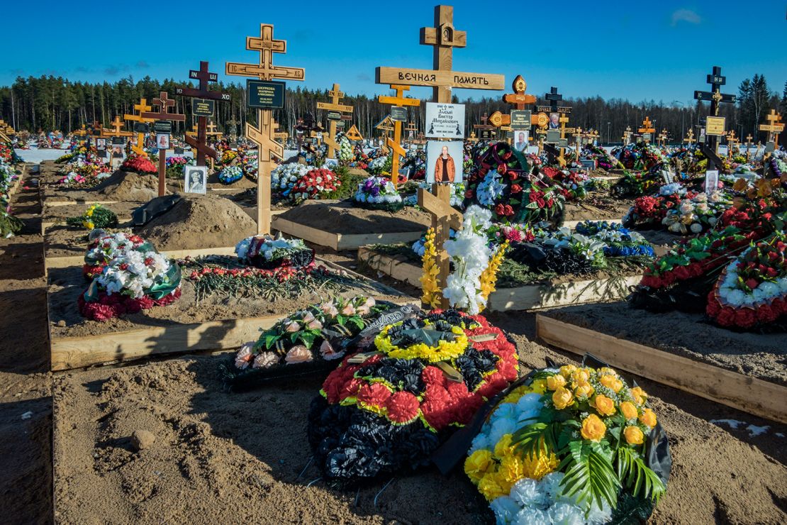 Graves of some of the Wagner Group mercenaries killed during the Russian invasion war in Ukraine are laid in the Beloostrovsky cemetery, outside St. Petersburg.