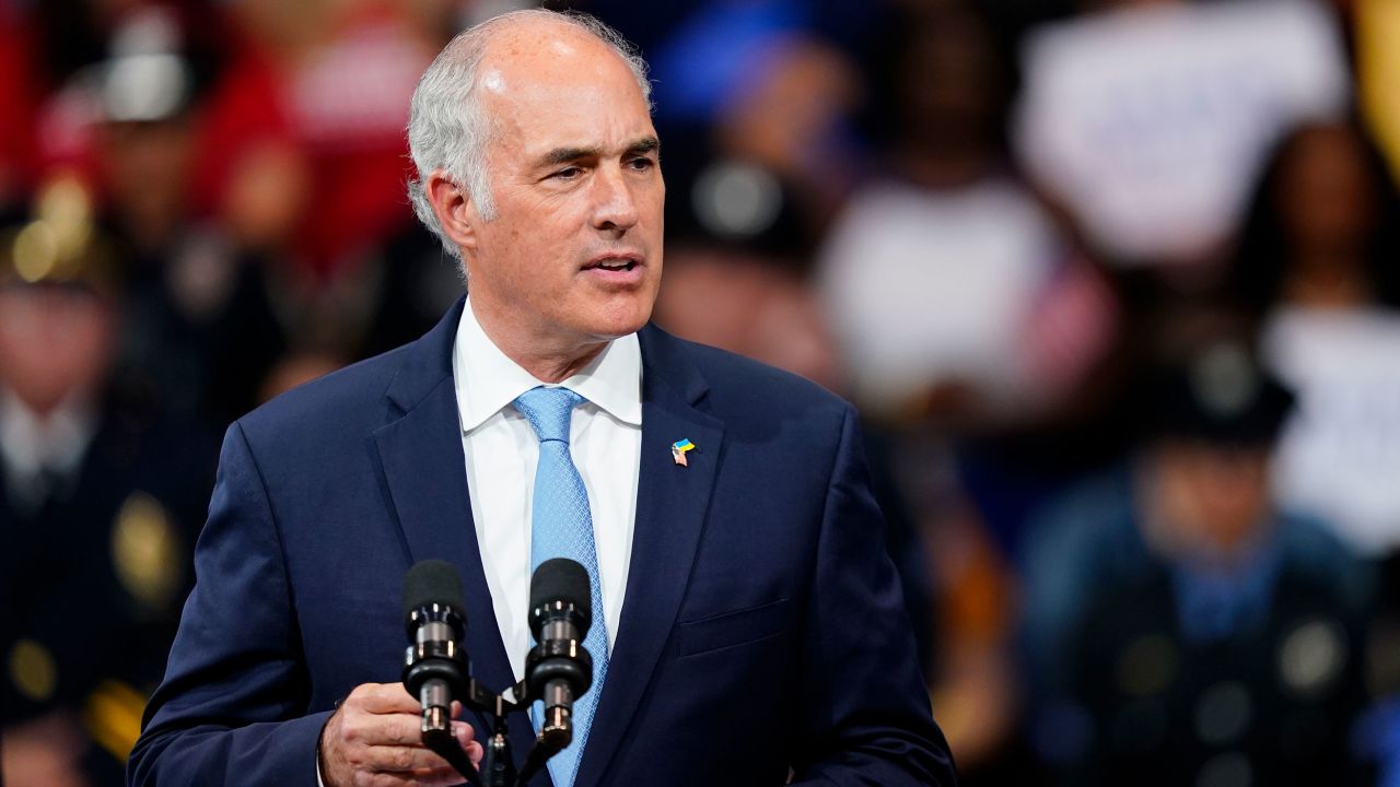 Sen. Bob Casey speaks at an event with President Joe Biden at the Arnaud C. Marts Center on the campus of Wilkes University on August 30, 2022, in Wilkes-Barre.