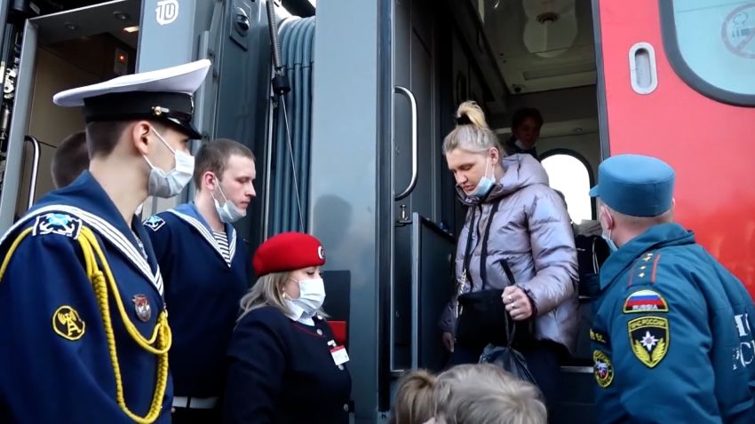ukrainian getting off train eastern russia