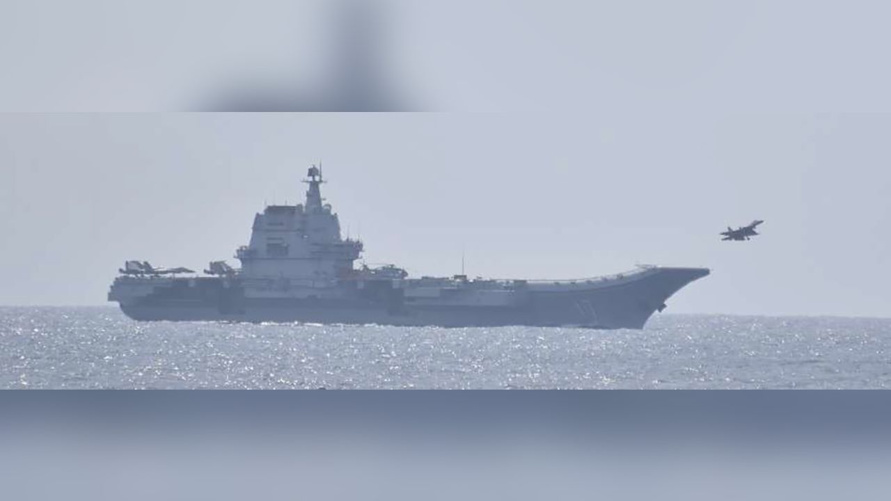 Photos released by Japan Joint Chiefs appear to show the Chinese navy aircraft carrier Shandong launching jets in the Pacific Ocean east of Taiwan during its current round of exercises around the island.
