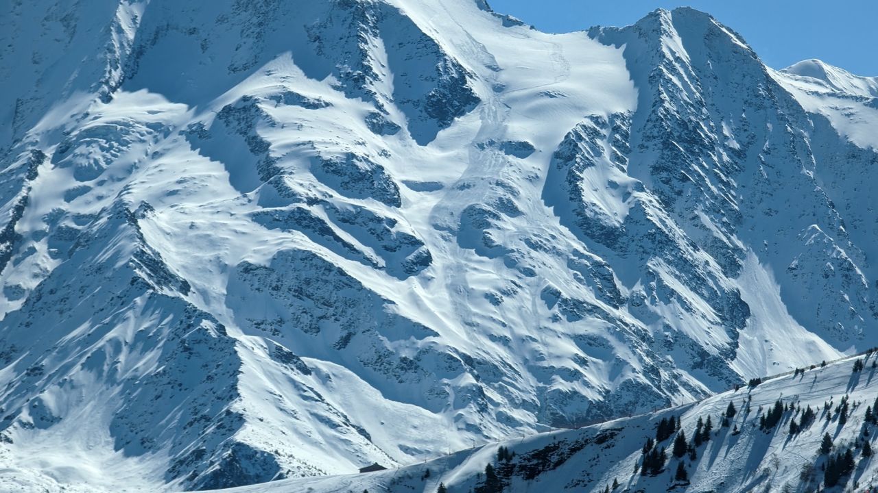 The aftermath of a deadly avalanche near the Armancette glacier, in the shadow of Mont Blanc, on Sunday.  