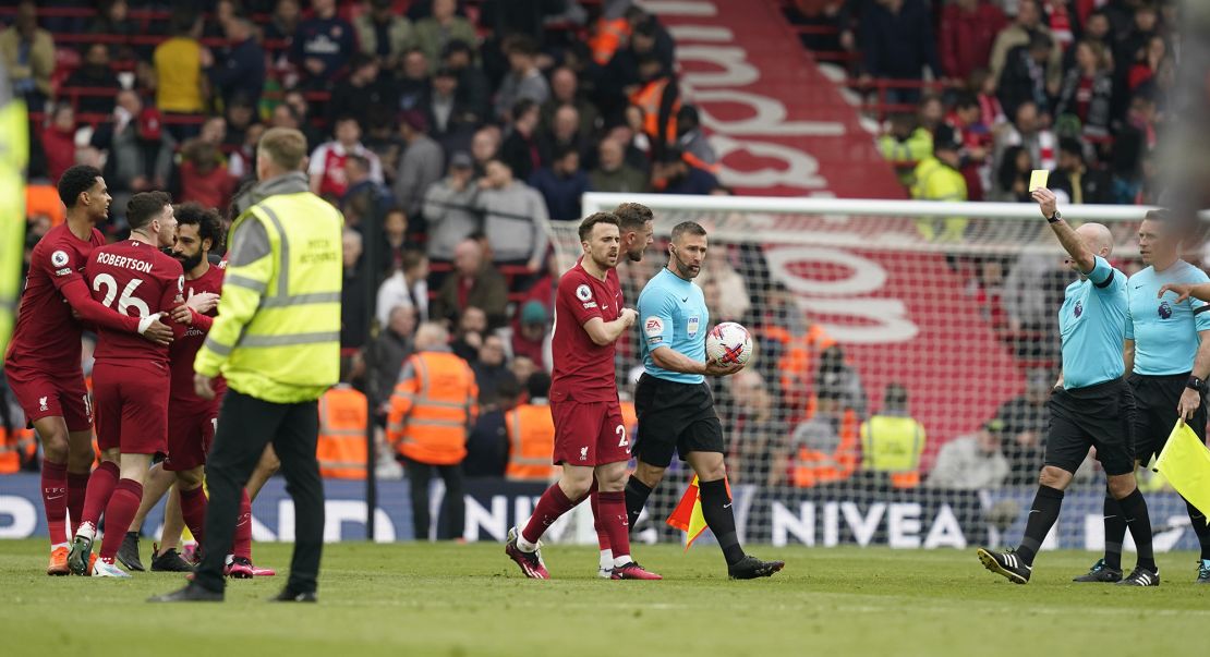 Robertson received a yellow card as the players walked off at the break.