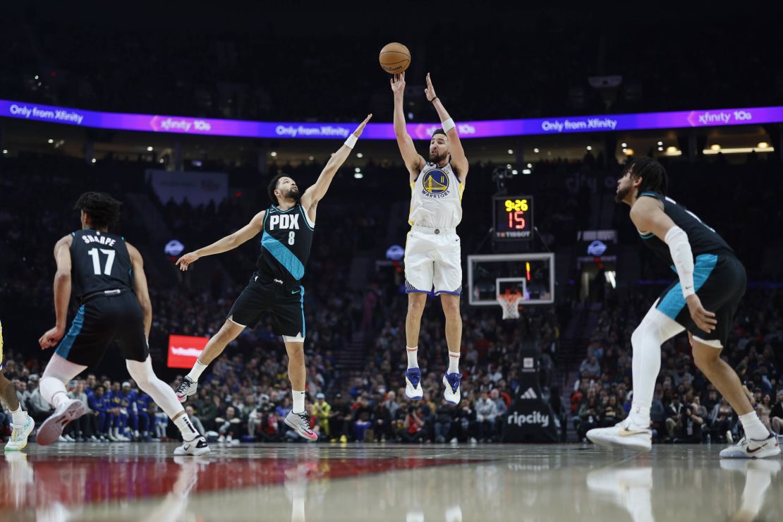 Klay Thompson reached 300 three-pointers for the season in Sunday's game against the Blazers.