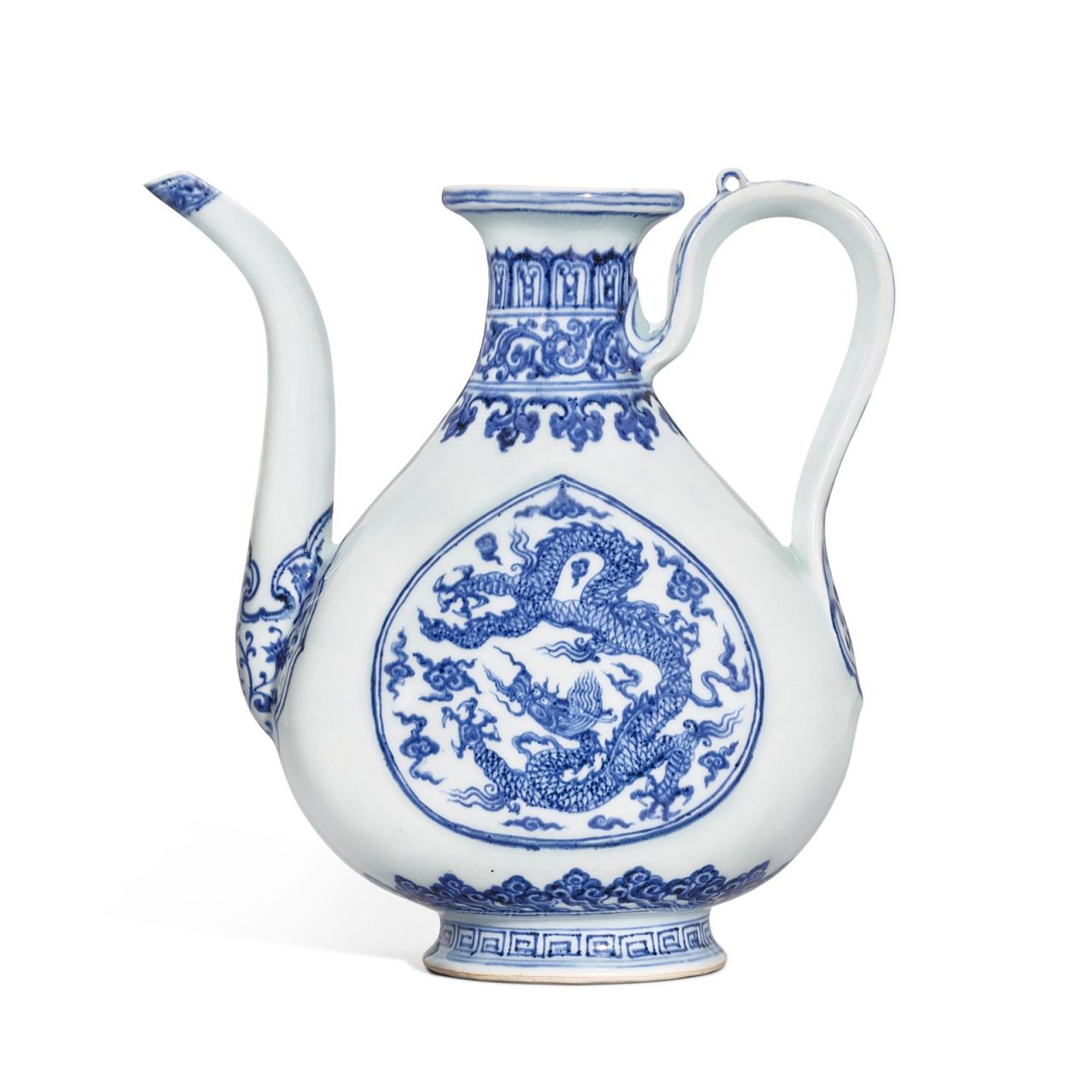 An imperial blue and white "Dragon" ewer, dating to the Ming Dynasty, sold for $13.7 million.