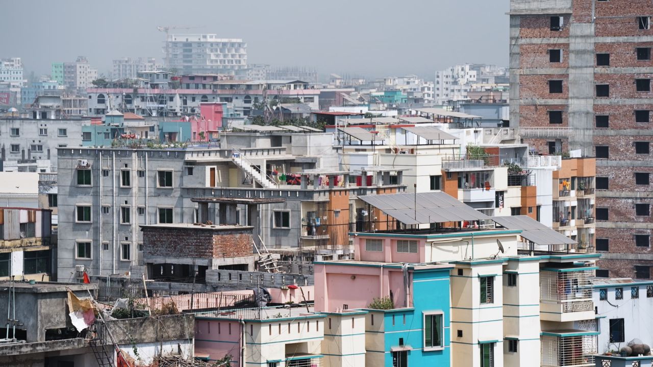 Bangladesh has the world's largest off-grid solar power program, according to the World Bank. Home solar systems, seen here on the rooftops of Dhaka, supply individual households.