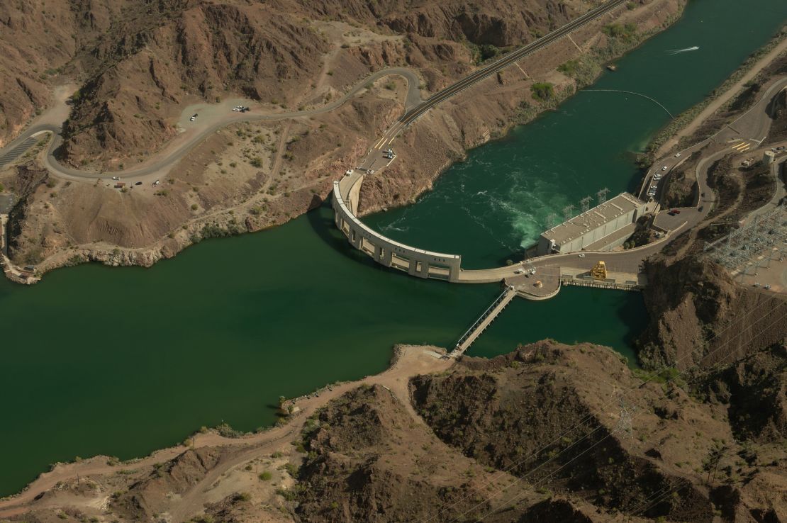 The Parker Dam on the border of California and Arizona dams Colorado River water, creating the Lake Havasu resevoir.