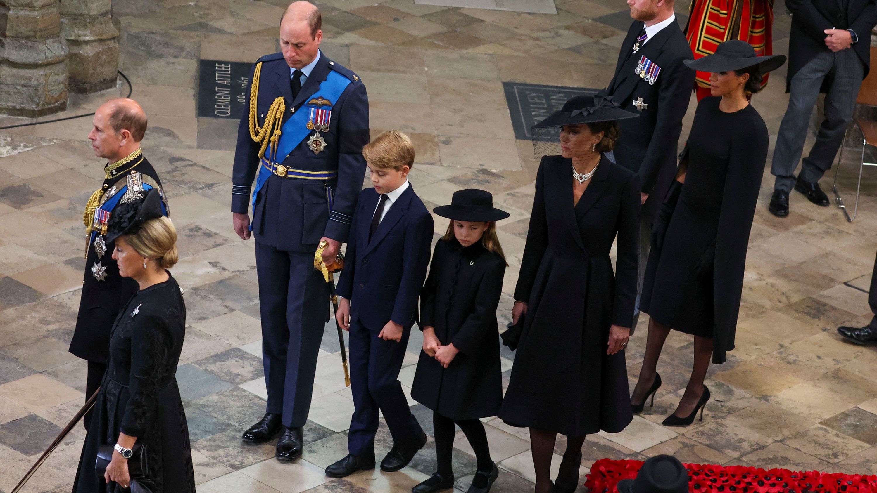 William and Catherine walk with Prince George and Princess Charlotte at the <a href="http://www.cnn.com/2022/09/19/uk/gallery/queen-elizabeth-ii-funeral/index.html" target="_blank">state funeral of Queen Elizabeth II</a> in September 2022.
