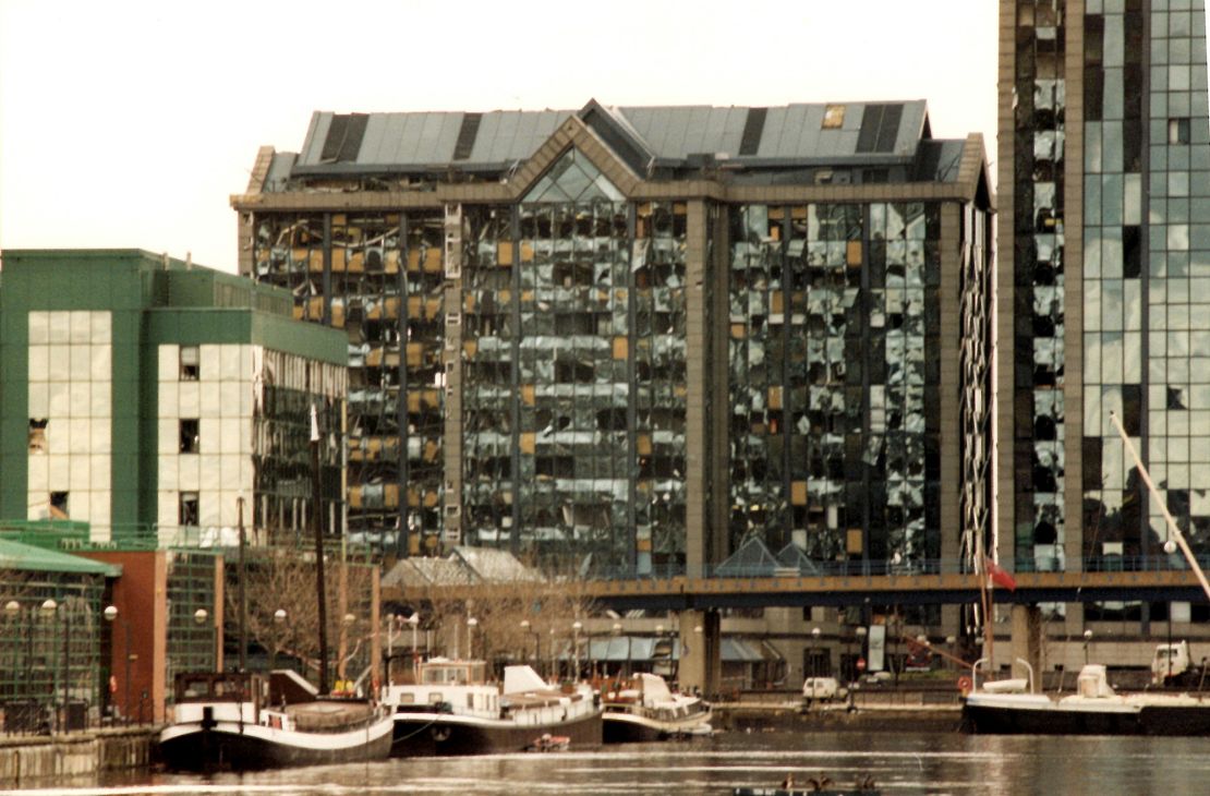 An IRA truck bomb amid the glassy towers of London's gleaming Canary Wharf development in 1996 blew out windows in a half-mile radius, killing two people and injuring more than 100 others.
