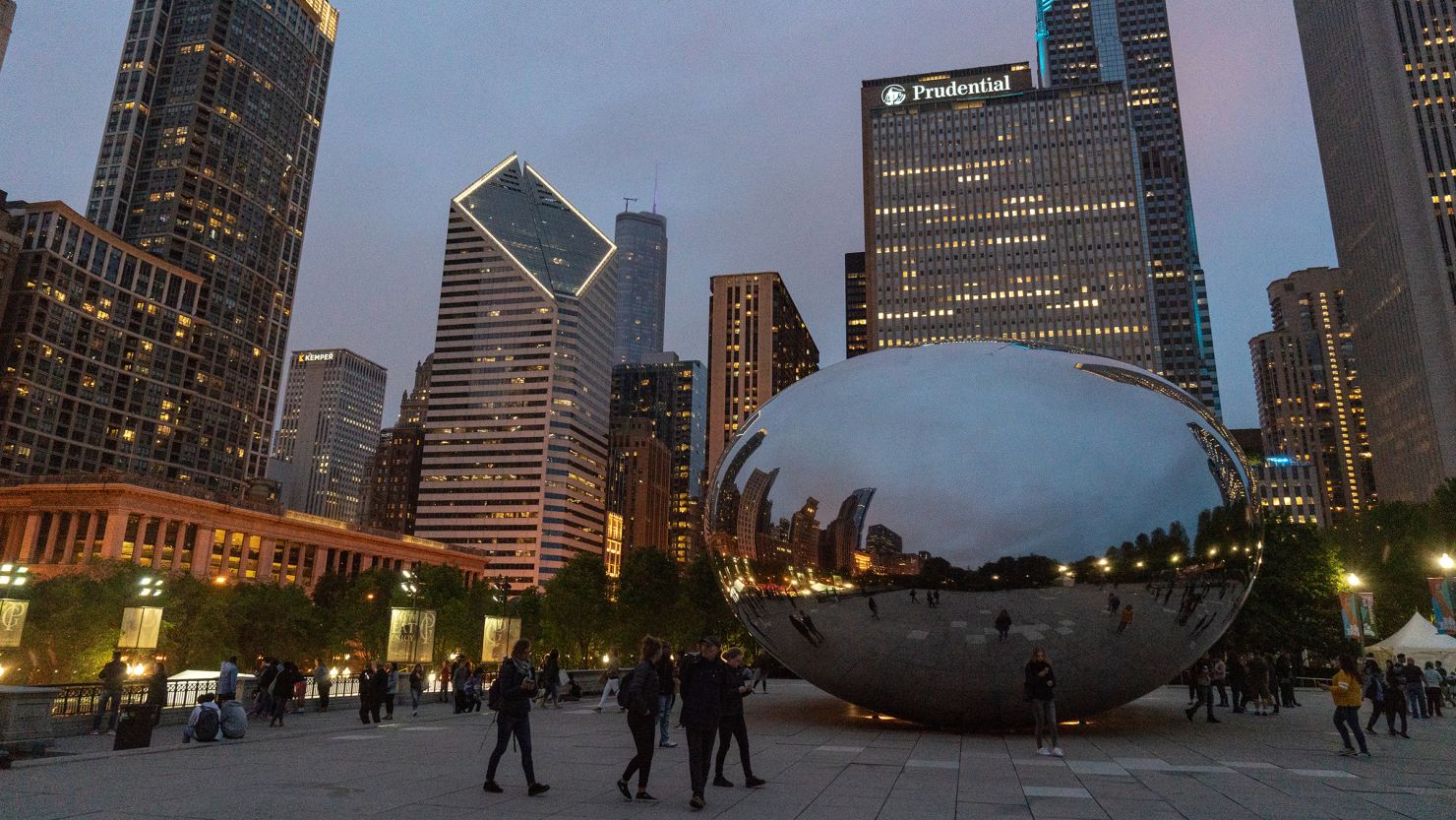 The Bean in Chicago's Millennium Park is seen at sunset in June 2019.