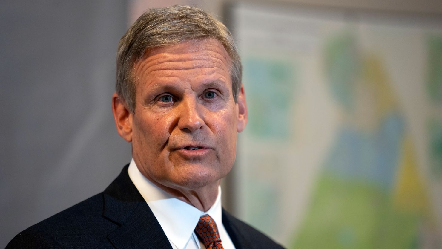 Tennessee Gov. Bill Lee responds to questions during a news conference on April 11, 2023, in Nashville.