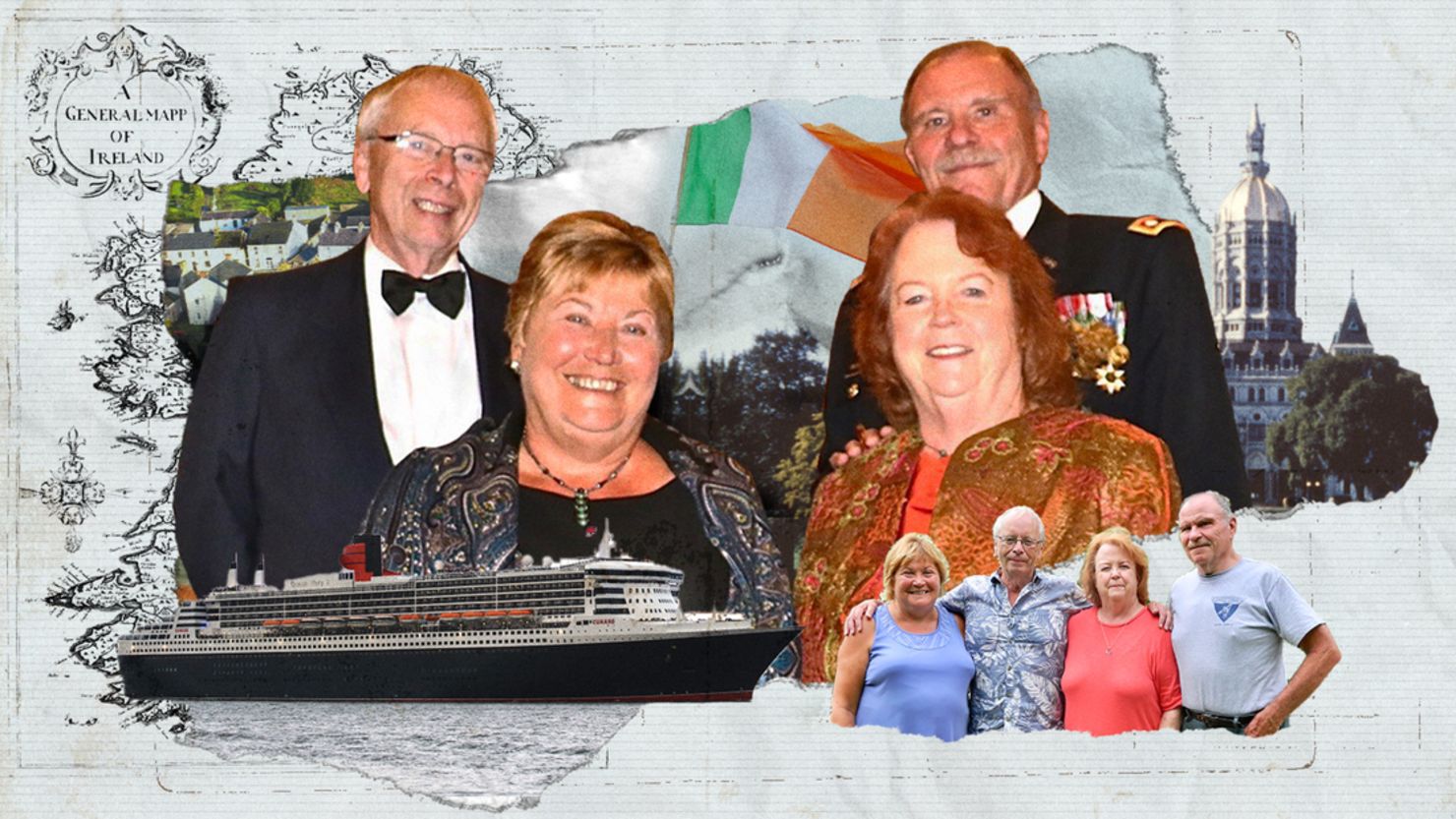 Paddy and Hazel (left) met Eileen and Gerard (right) on a cruise ship. It turned out Paddy, from Ireland, and Eileen, from the US, were long lost cousins.