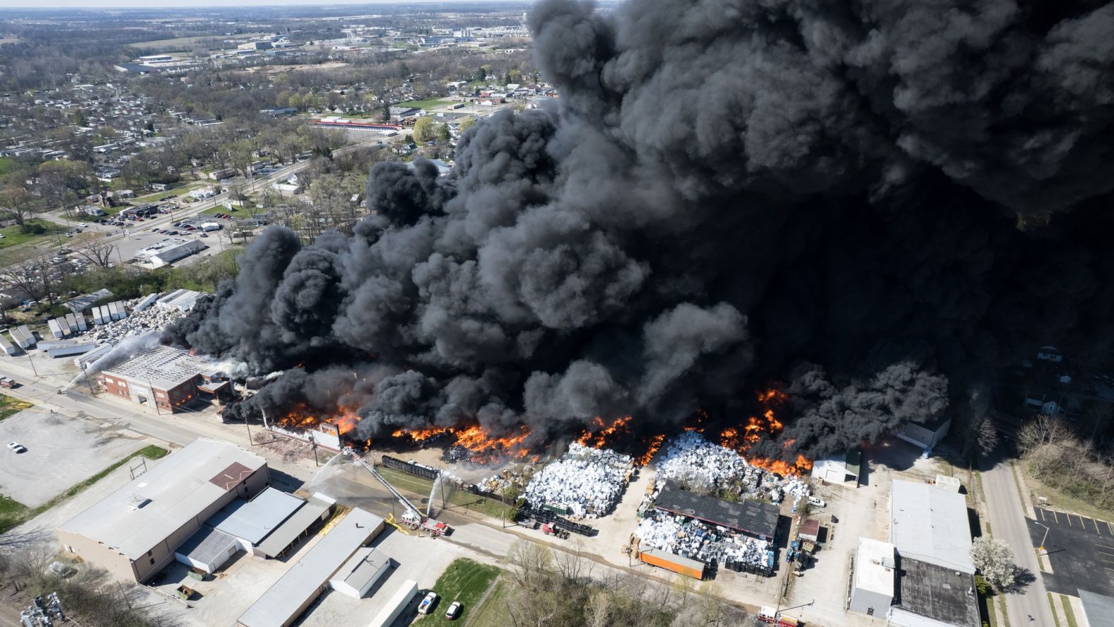 A recycling plant burns in Richmond, Indiana, on Tuesday, April 11. <a href="https://www.cnn.com/2023/04/13/us/richmond-indiana-recycling-plant-fire-thursday/index.html" target="_blank">The toxic smoke from the fire</a> forced thousands of people to evacuate. Public schools were also closed. It's not yet clear what sparked the inferno.