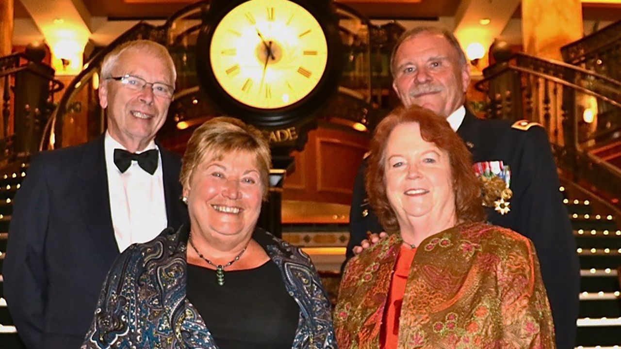 Here's Paddy, Hazel, Gerard and Eileen photographed on board the Queen Elizabeth cruise ship in 2015, not long after they met.