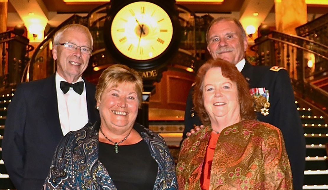 Here's Paddy, Hazel, Gerard and Eileen photographed on board the Queen Elizabeth cruise ship in 2015, not long after they met.