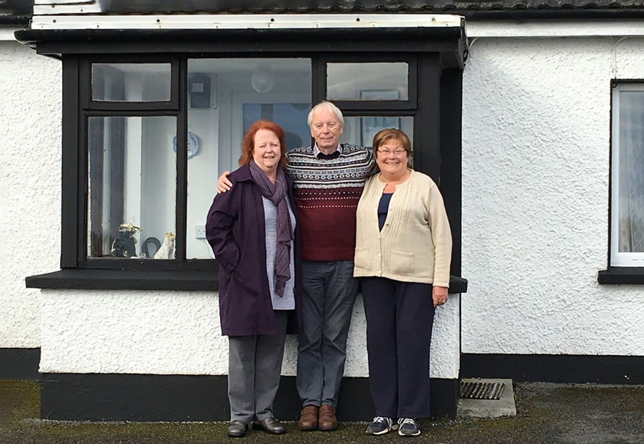 Here's Eileen, Paddy and Hazel outside Nora's old house in Shalvey on a 2015 Ireland trip.