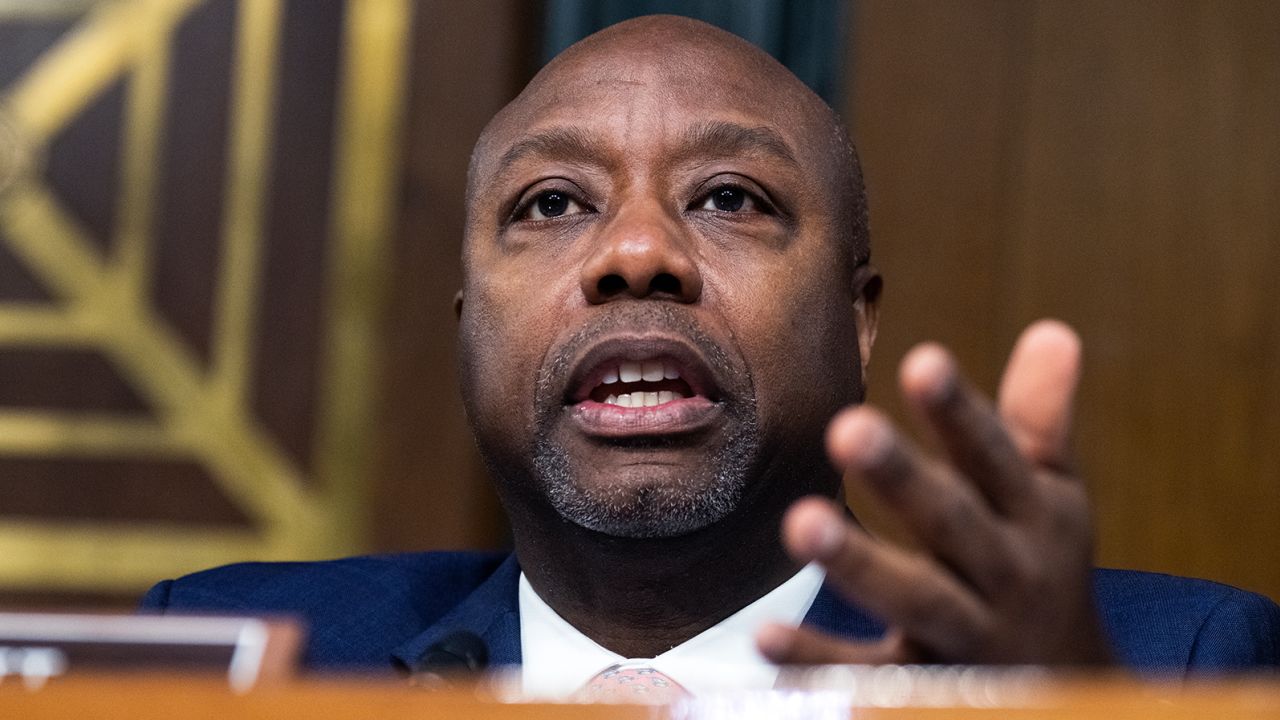 Ranking member Sen. Tim Scott, R-S.C., speaks during the Senate Banking, Housing, and Urban Affairs Committee hearing titled Recent Bank Failures and the Federal Regulatory Response, in Dirksen Building on Tuesday, March 28, 2023. 