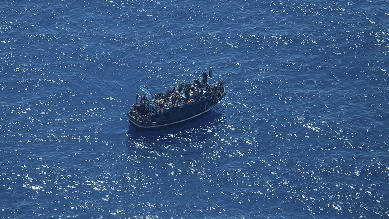 Some 400 people were stranded on a boat in the central Mediterranean, pictured on April 9, 2023, as migrant arrivals to Europe have surged. 