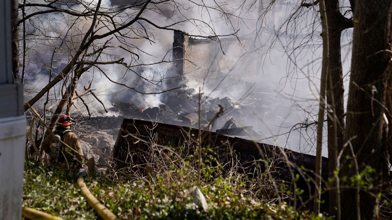 Firefighters try to douse an industrial fire Wednesday in Richmond, Indiana.