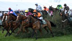 LIVERPOOL, ENGLAND - APRIL 09: Sam Waley-Cohen rides Noble Yeats (28) clears the Chair on the way to winning the Randox Grand National Steeple Chase from Mark Walsh riding Any Second Now (L) at Aintree Racecourse on April 09, 2022 in Liverpool, England. (Photo by Shaun Botterill/Getty Images)