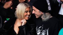 Kourtney Kardashian and Travis Barker attend the UFC 285 event at T-Mobile Arena on March 04, 2023 in Las Vegas, Nevada. 