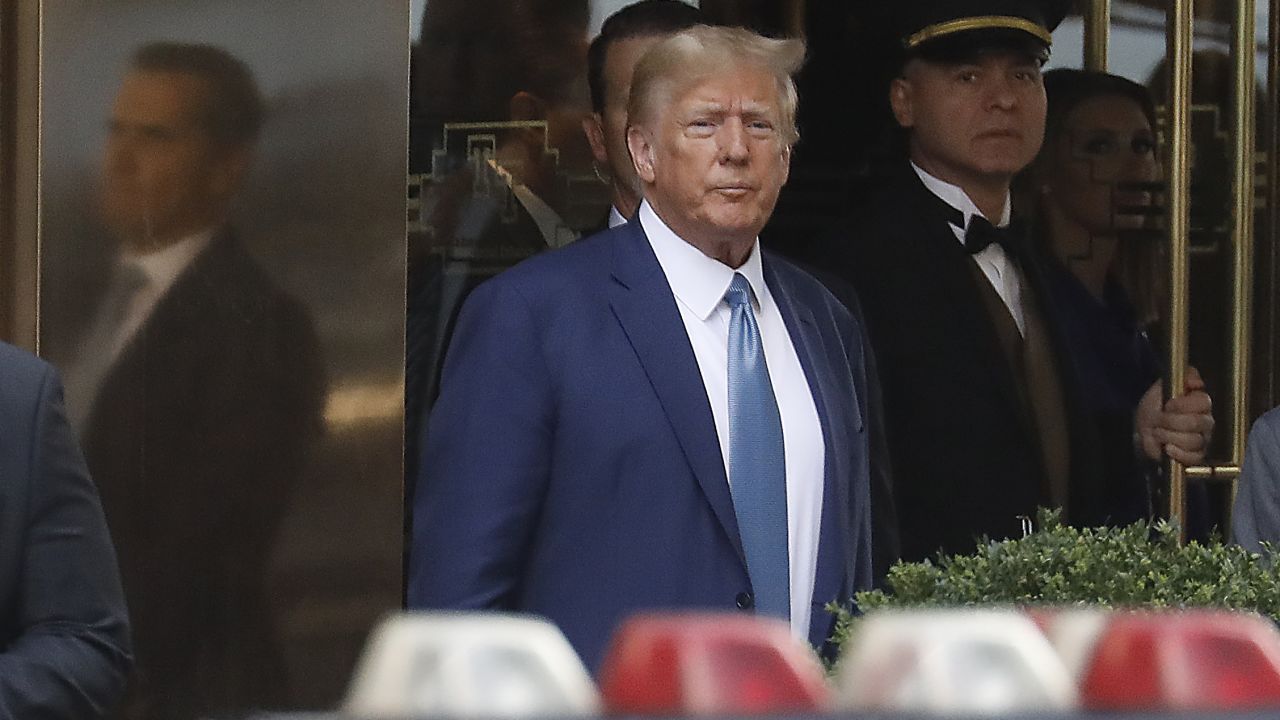 NEW YORK, NEW YORK - APRIL 13: Former U.S. President Donald Trump leaves Trump Tower on April 13, 2023 in New York City. Trump is scheduled to be deposed for a civil lawsuit brought by New York Attorney General Letitia James over allegations that the Trump Organization falsified financial statements in order to obtain loans. The lawsuit seeks to remove Trump and his children from their roles at The Trump Organization and ban them from future leadership roles in the state of New York and repay $250 million that was allegedly obtained illegally.  (Photo by John Lamparski/Getty Images)