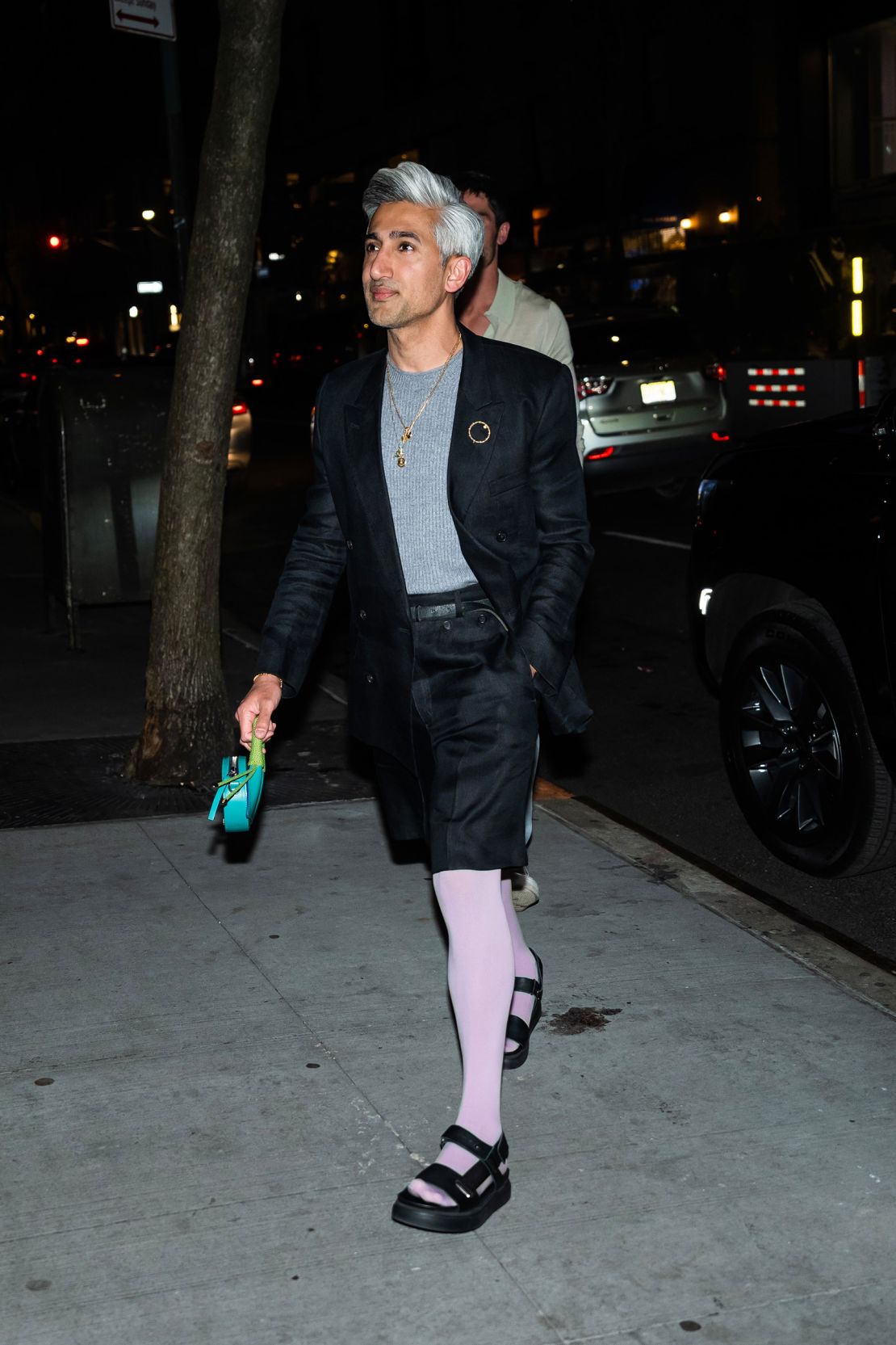 France was spotted sporting lilac tights earlier this week.