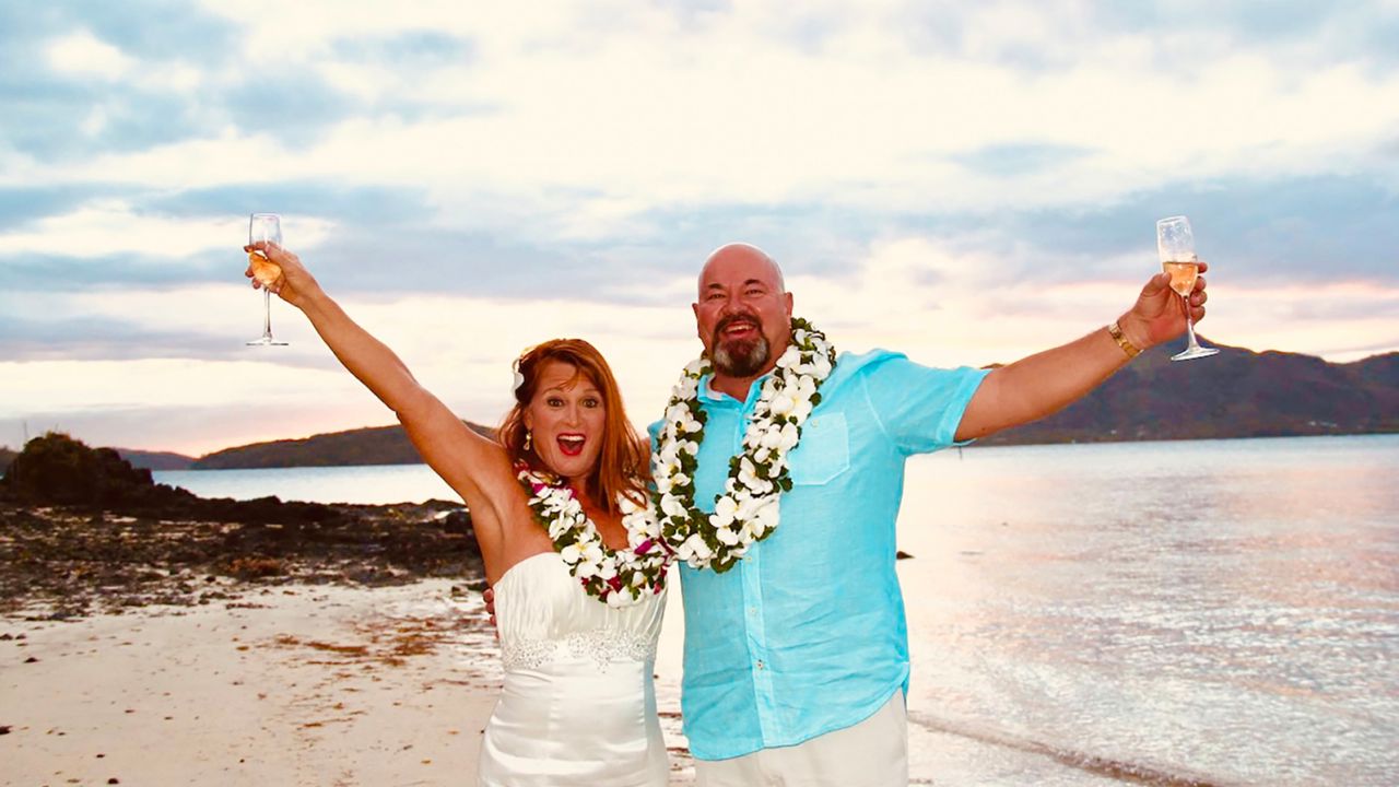 Here's the couple on their wedding day in Fiji.