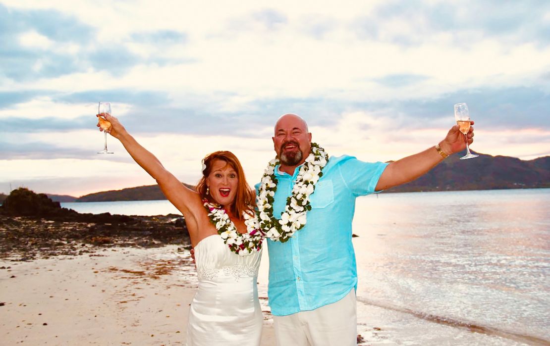 Here's the couple on their wedding day in Fiji.