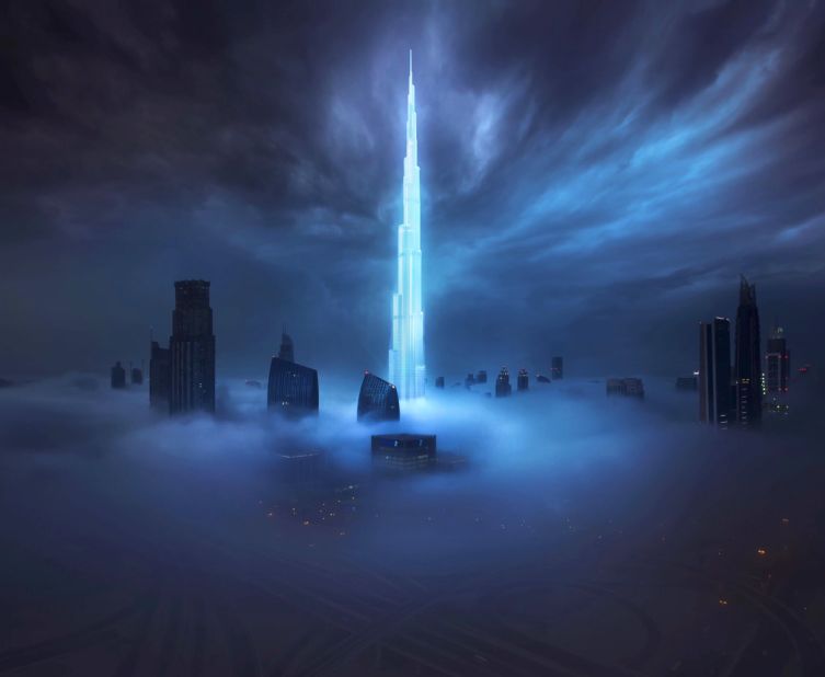 Afzal creates work that showcases the spirit of Dubai through its vistas and iconic landmarks. Pictured here: Luminous, 2016, a collaboration with digital artist Michal Klimczak.
