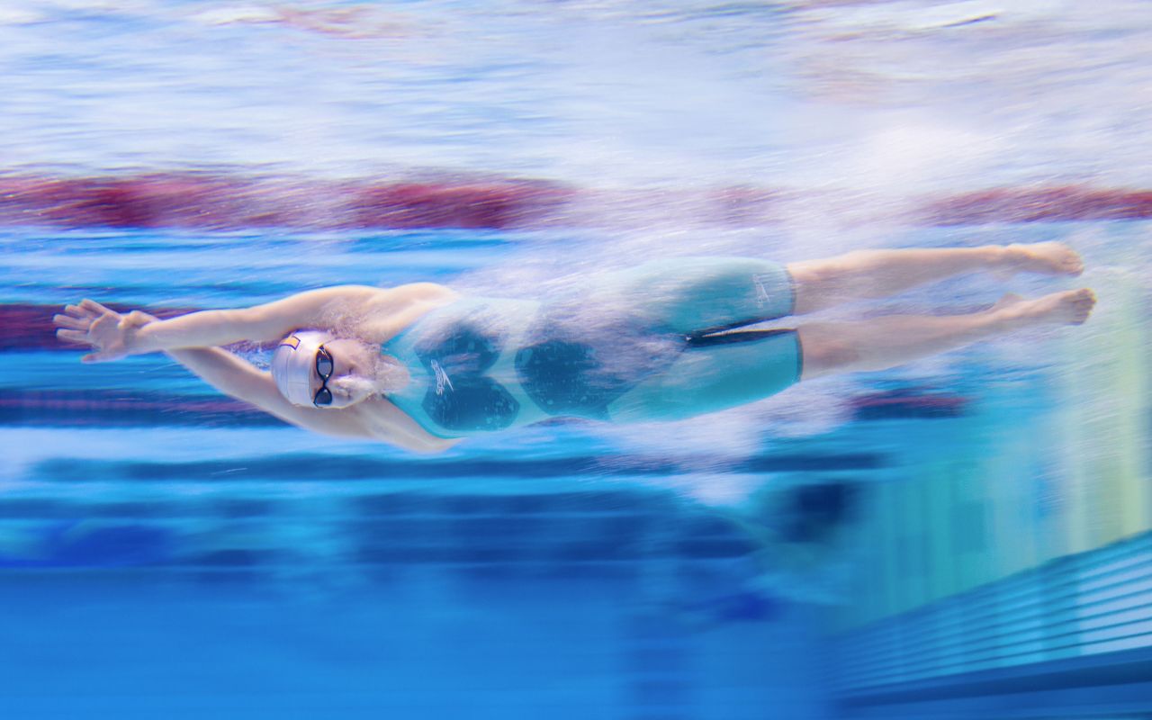 Evangeline Belt swims the 1,500-meter freestyle during the British Swimming Championships on Sunday, April 9.