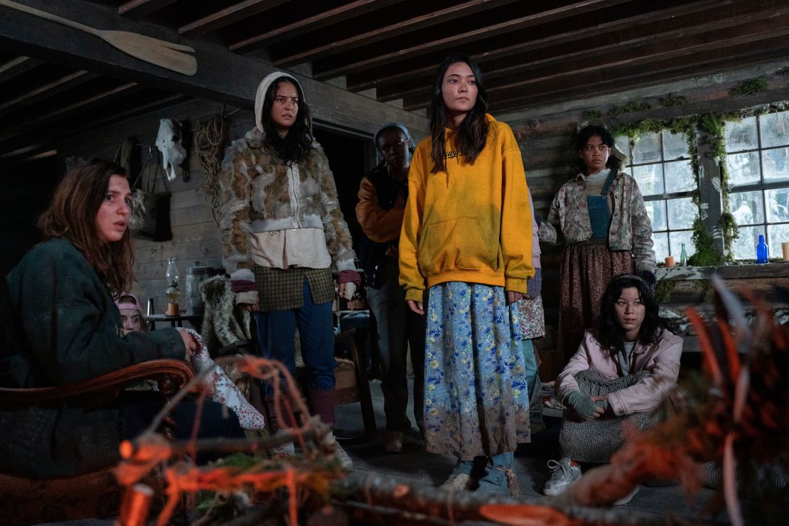 (From left): Sophie Nélisse, Courtney Eaton, Nia Sondaya, Alexa Barajas, Nuha Jes Izman and Mya Lowe in 'Yellowjackets.'