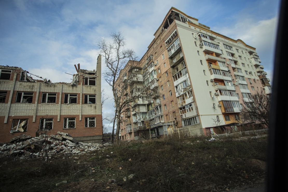 A Bakhmut school building ruined by a Russian missile on December 3, 2022. Almost all of the children have now left the scorched city. 