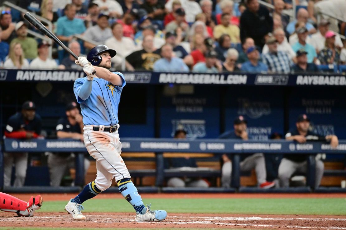 Brandon Lowe hit a huge home run in the seventh inning against the Boston Red Sox.