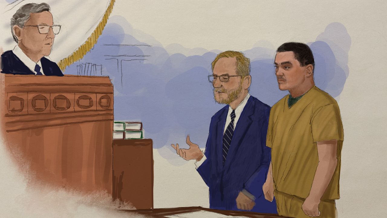 This courtroom sketch shows Jack Teixeira during his arraignment in Boston on Friday.