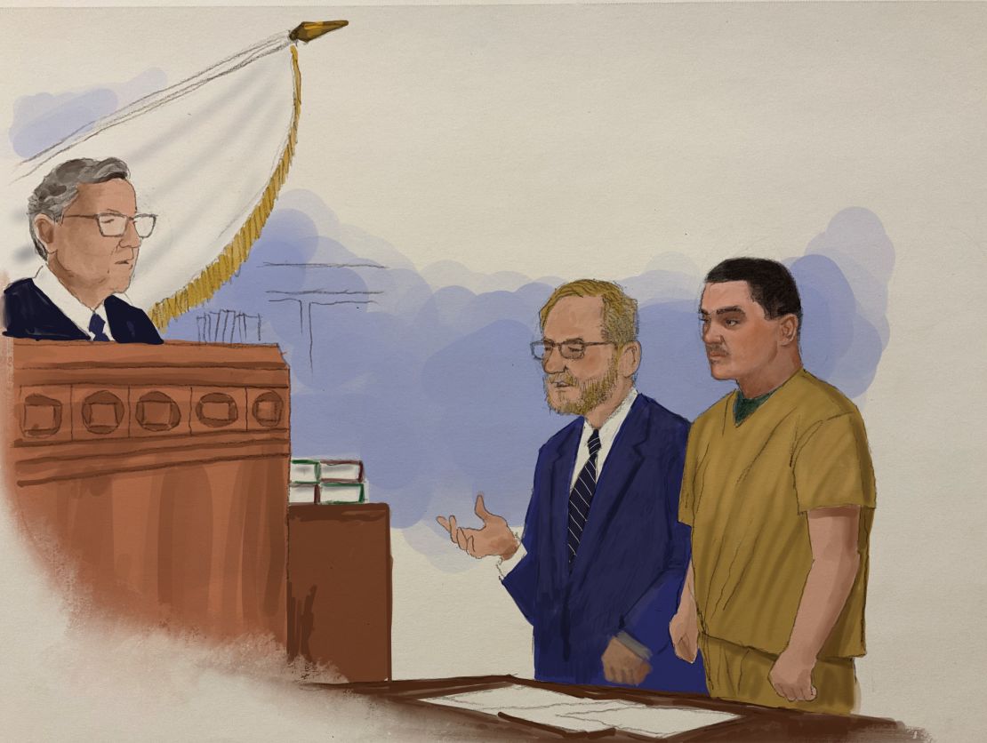 This courtroom sketch shows Jack Teixeira during his arraignment in Boston on Friday, April 14.