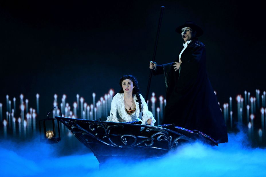 Samantha Hill and Peter Jöback, two actors from Broadway's "The Phantom of the Opera," perform at the Tony Awards in 2013. 