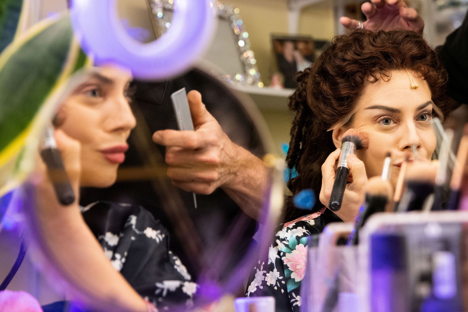 Meghan Picerno, one of the actresses who has played Christine Daaé, applies makeup before a final dress rehearsal in 2021. 