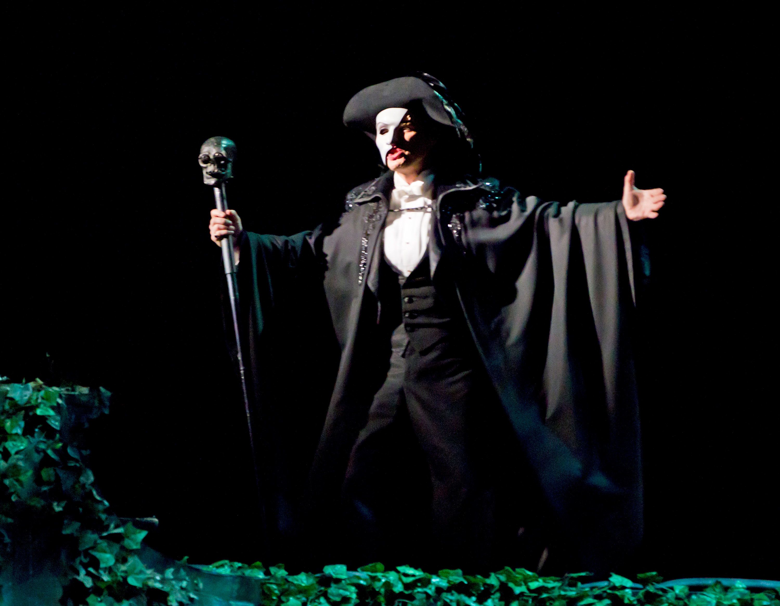 Hugh Panaro performs as the Phantom in 2012. Panaro is one of the few actors to have played both the roles of the Phantom and Raoul de Chagny.