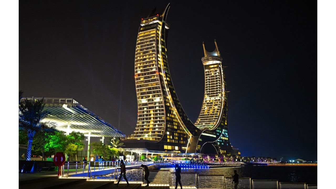 The Katara Towers are shaped like two scimitars.