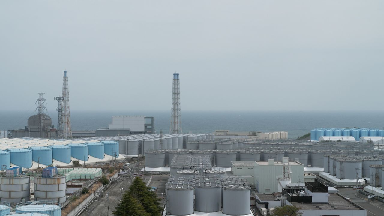 TEPCO has built over 1,000 massive tanks on this site to store what is now 1.32 million metric tons of wastewater, in Okuma of Fukushima prefecture on April 12, 2023.
