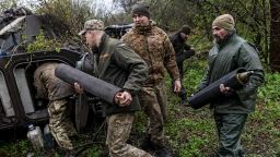 Ukrainian soldiers load ammunition into the 2s9 artillery vehicle in the direction of Avdivka in Donetsk Oblast, Ukraine on April 14, 2023. 
