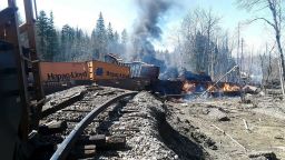 Officials said the train derailed north of Rockwood, a village in Somerset County that borders Moosehead Lake, in Maine. 