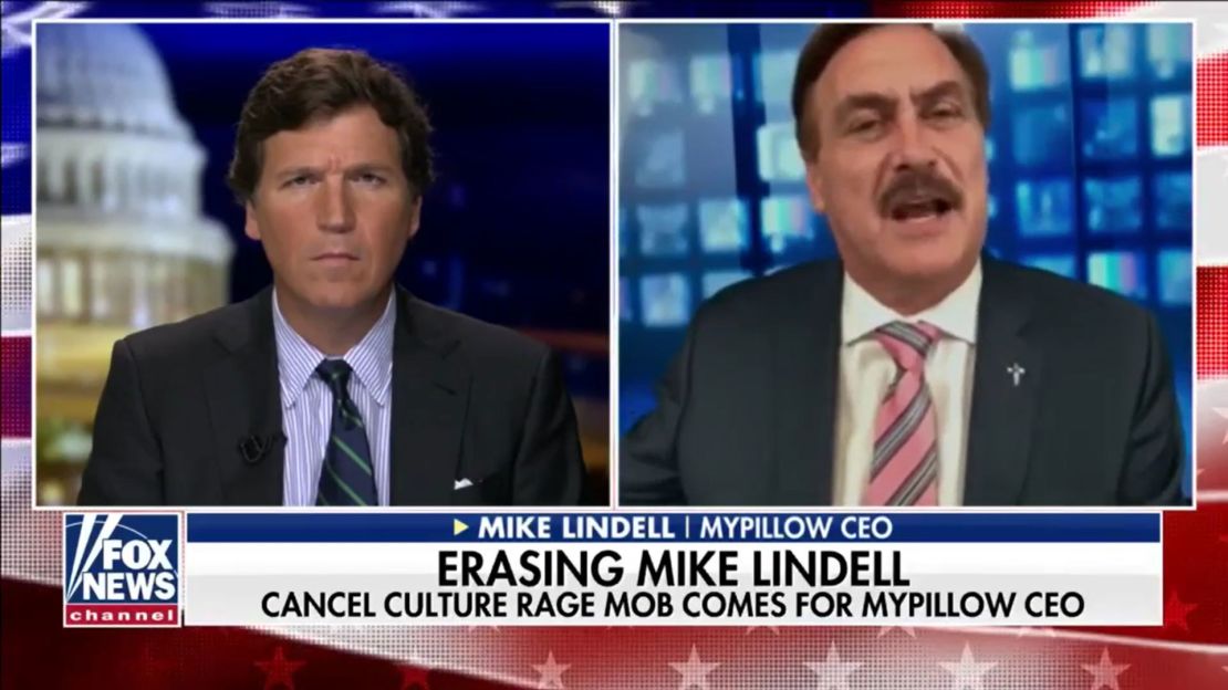 Fox News host Tucker Carlson interviews Trump ally Mike Lindell during the January 26, 2021, edition of "Tucker Carlson Tonight."