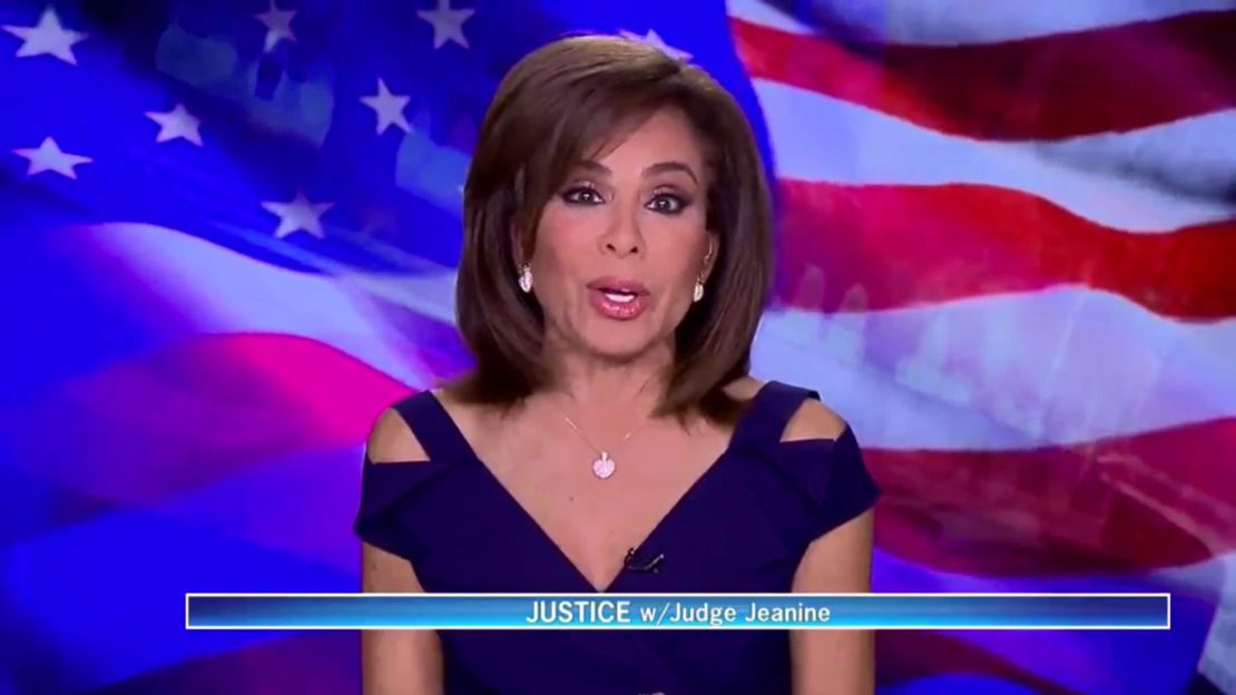 Fox News host New Jeanine Pirro during the November 14, 2020, broadcast of "Justice w/ Judge Jeanine." This is one of the broadcasts at the center of Dominion Voting System's defamation lawsuit against Fox News, which denies wrongdoing.