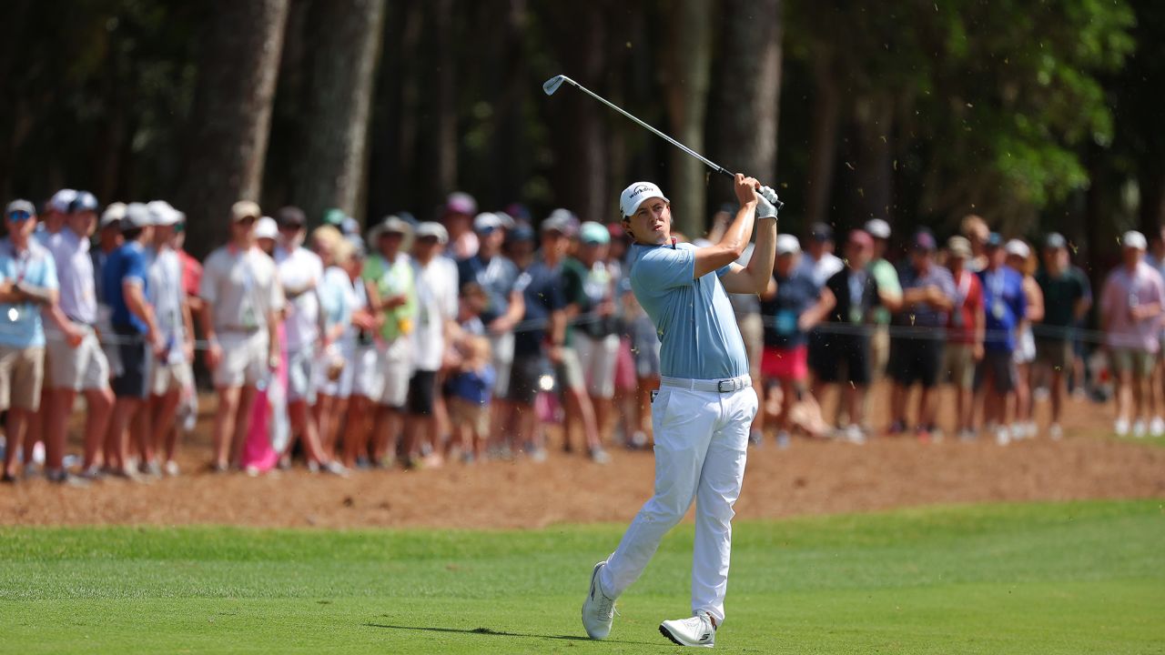 Fitzpatrick plays his approach on the eighth hole during the final round.