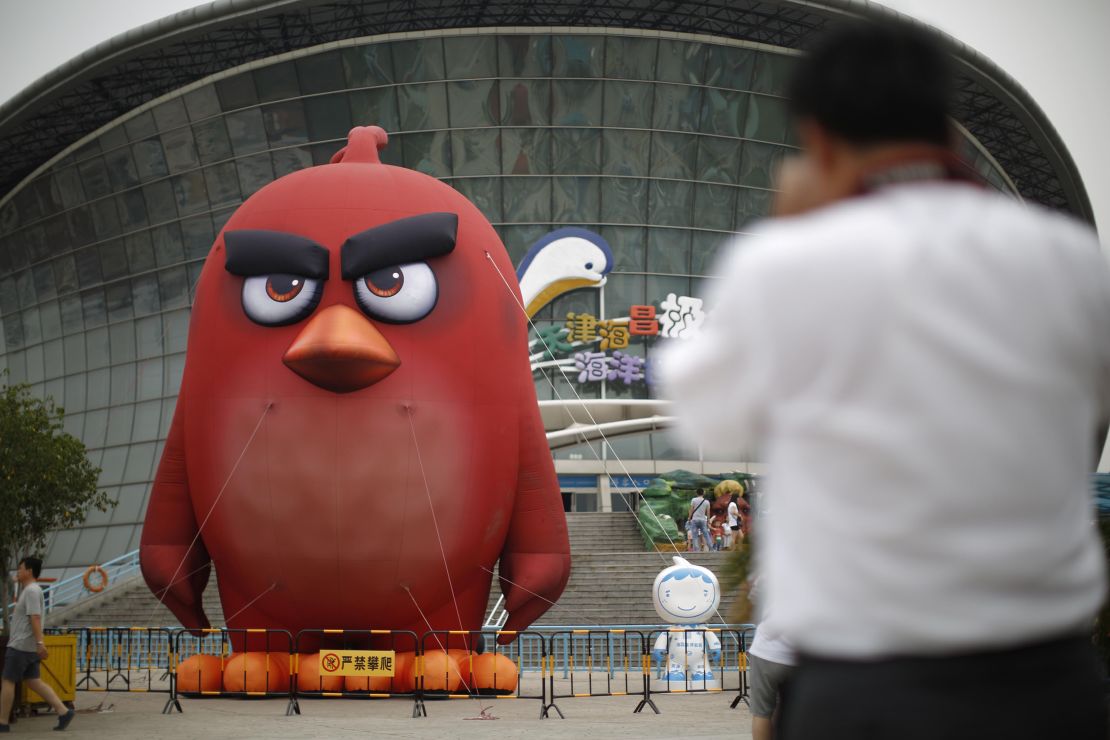 People tour an Angry Birds theme park at its opening on July 9, 2016 in Tianjin, China.