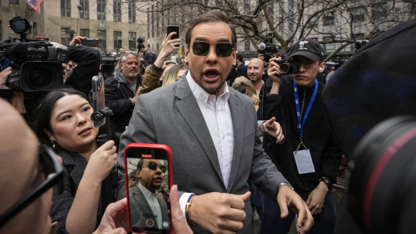 NEW YORK, NEW YORK - APRIL 04: U.S. Rep. George Santos (R-NY) walks through the crowd gathered outside the courthouse where former U.S. President Donald Trump will arrive later in the day for his arraignment on April 4, 2023 in New York City. With his indictment, Trump will become the first former U.S. president in history to be charged with a criminal offense. (Photo by Drew Angerer/Getty Images)