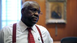 Associate Justice Clarence Thomas is seen in his chambers at the US Supreme Court building in Washington, DC in June 2016.